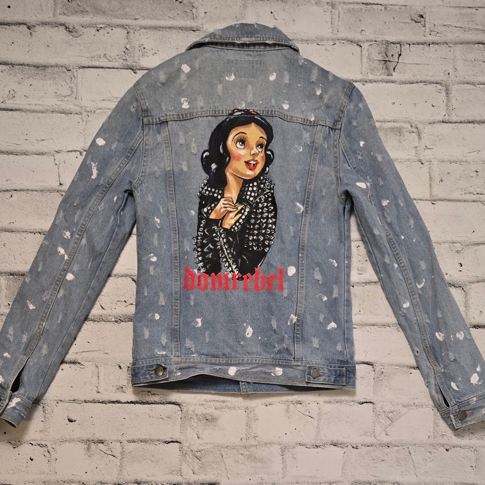Domrebel Montreal Snow White Graphic Denim Jacket Hand Painted Small